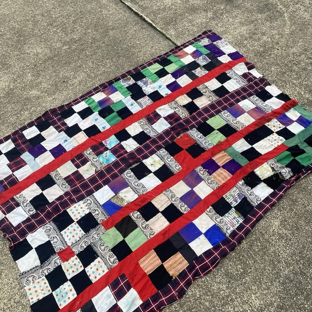 Vintage Patchwork Hand Stitched Squares Quilt Top 58x82 Has Open Seams See Pics